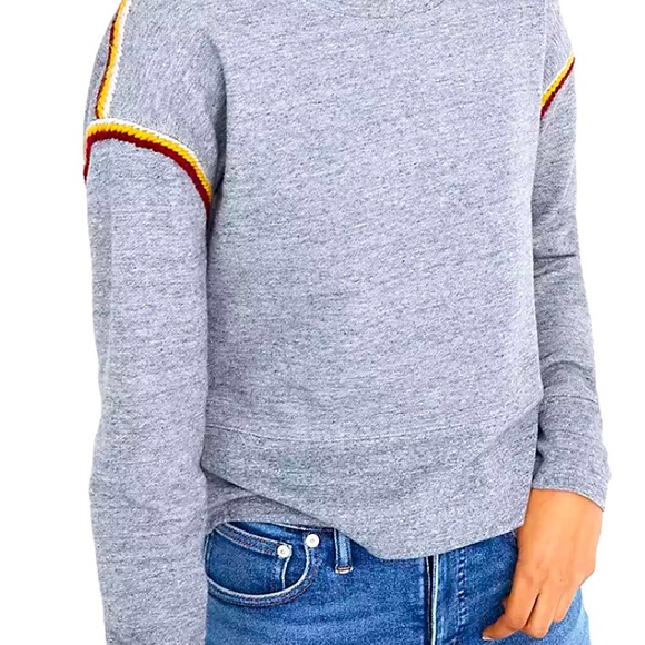 Madewell Embroidered-Trim Crop Sweatshirt Grey Sz Medium - Picture 4 of 12